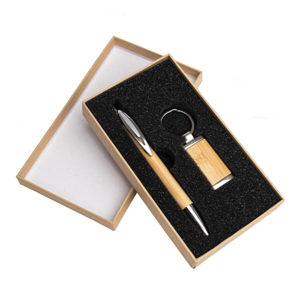 Kit caneta e chaveiro de bambu - PR 18835