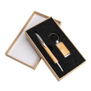 Kit Caneta e Chaveiro Bambu - PR 18835