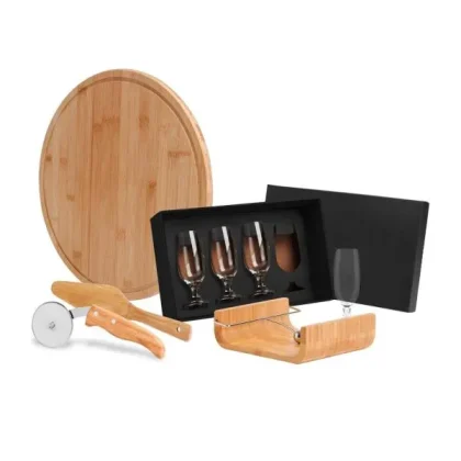 Kit Para Pizza Em Bambu Com Acessórios - PR KT00443