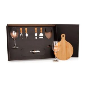 Kit Queijo E Vinho Com Tábua Redonda - 8 Pçs - PR KT90106