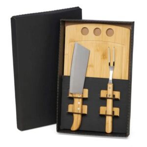 Kit Para Churrasco E Cozinha Em Bambu / Madeira / Inox - 3 Pçs - PR KT90193