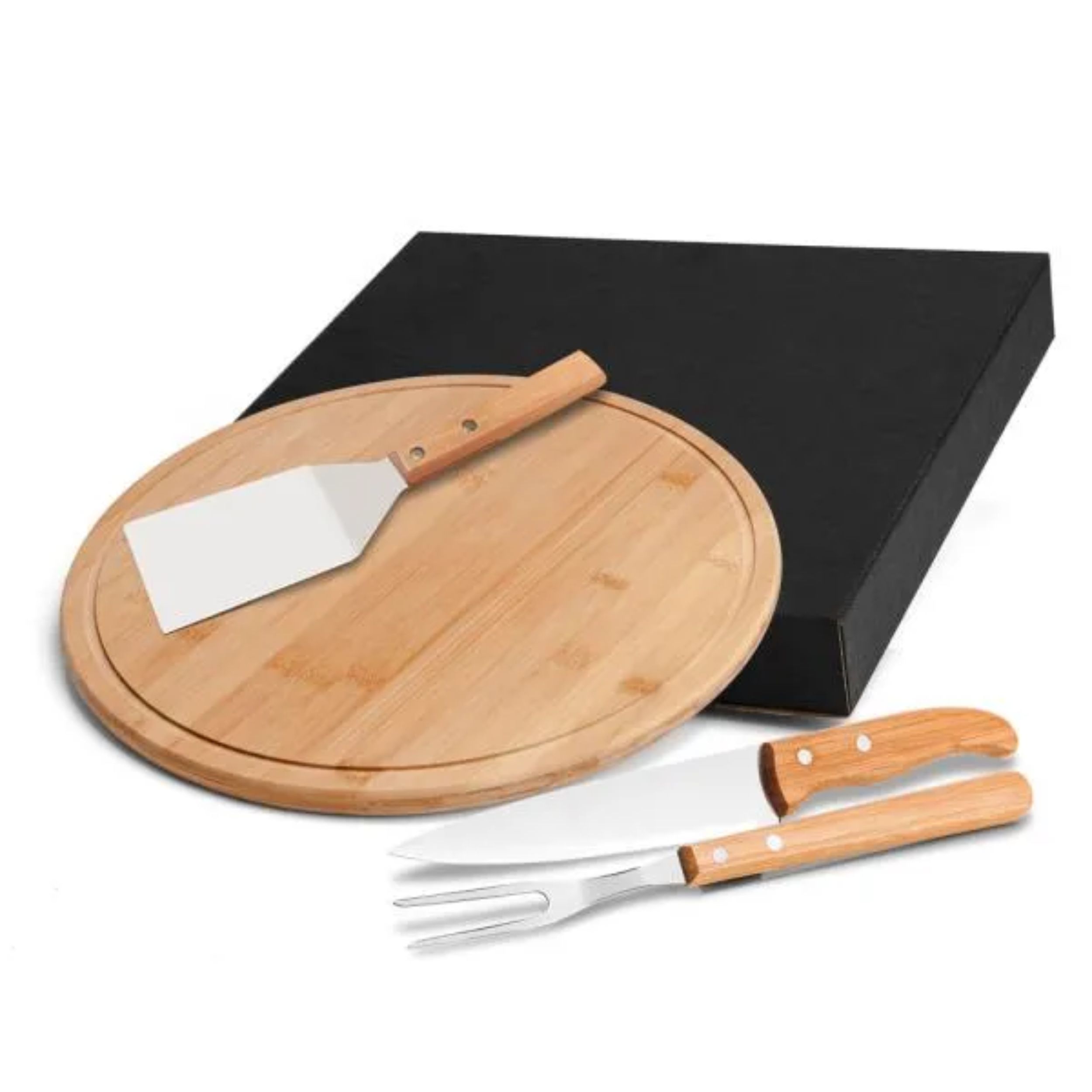 Conj. Para Churrasco E Pizza Em Bambu / Madeira / Inox - 35Cm - 4 Pçs. - PR MB10173