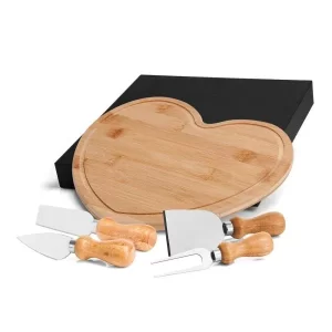 Kit Para Queijo Com Tábua Formato Coração - 5 Pçs - PR PD42043